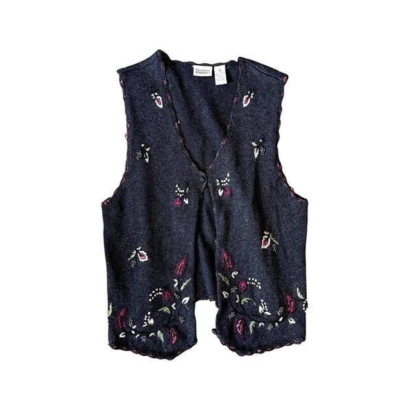 Classic Elements Jackets & Blazers - Vintage 90s Classic Elements Floral Embroidered Button Up Vest Medium Charcoal